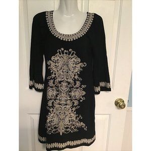 INC International Concepts Women's Dress Small Petite Black Embroidered